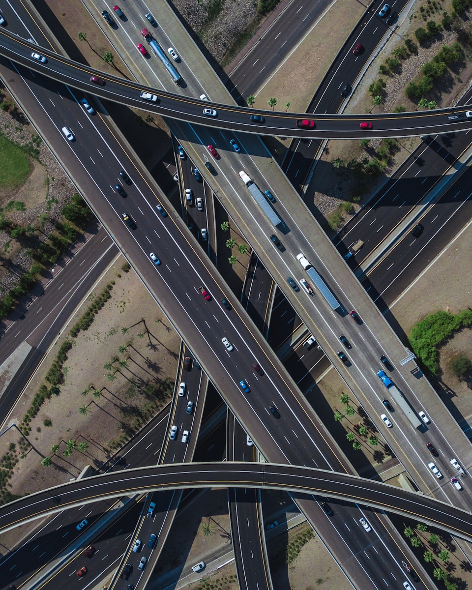 Clustered highway intersection with multiple roadways merging – Representing the complexity of understanding state minimum insurance requirements in Alabama and Georgia.